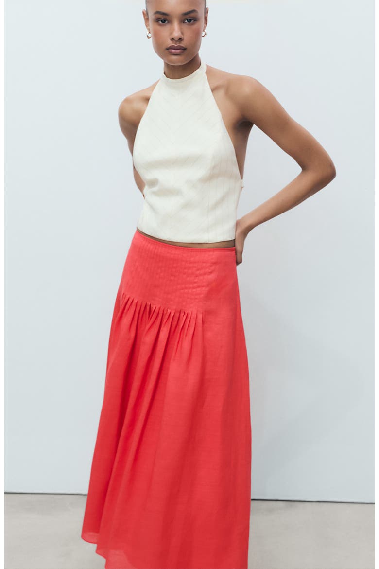 Pleated Ramie Midi Skirt, Alternate, color, RED
