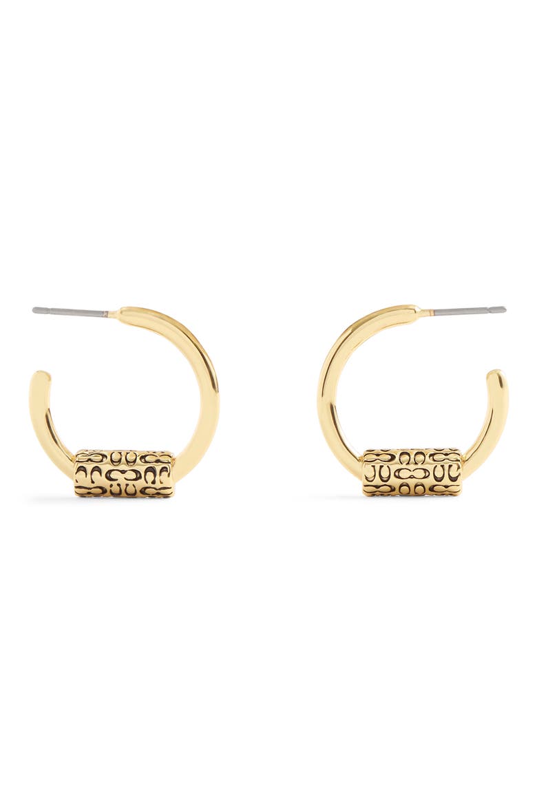 Logo Bead Huggie Earrings, Alternate, color, SHINY GOLD