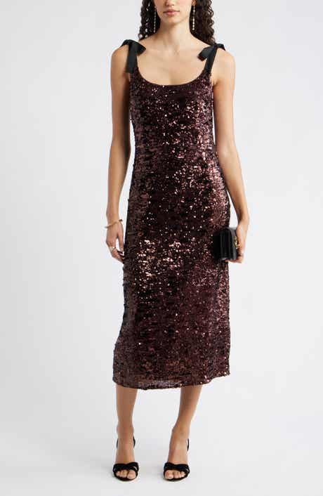 Chelsea28 Sequin Tie Shoulder Midi Dress