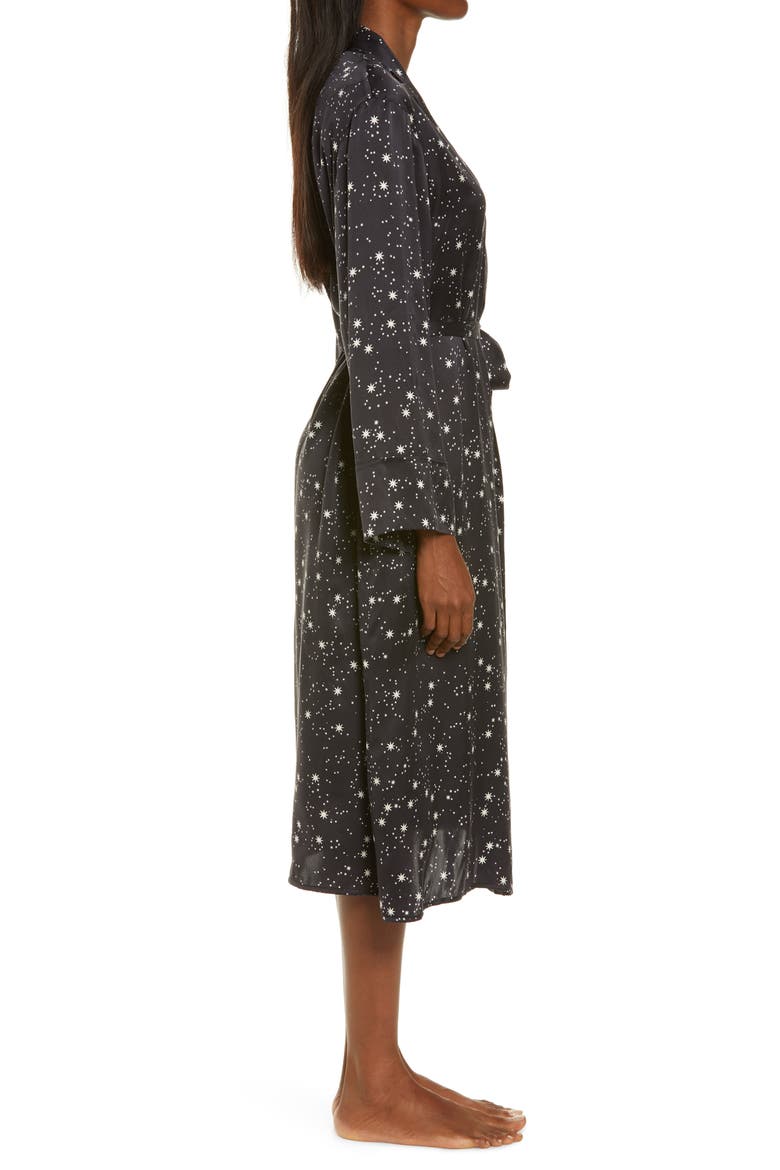 Star Print Silk Robe, Alternate, color, BLACK