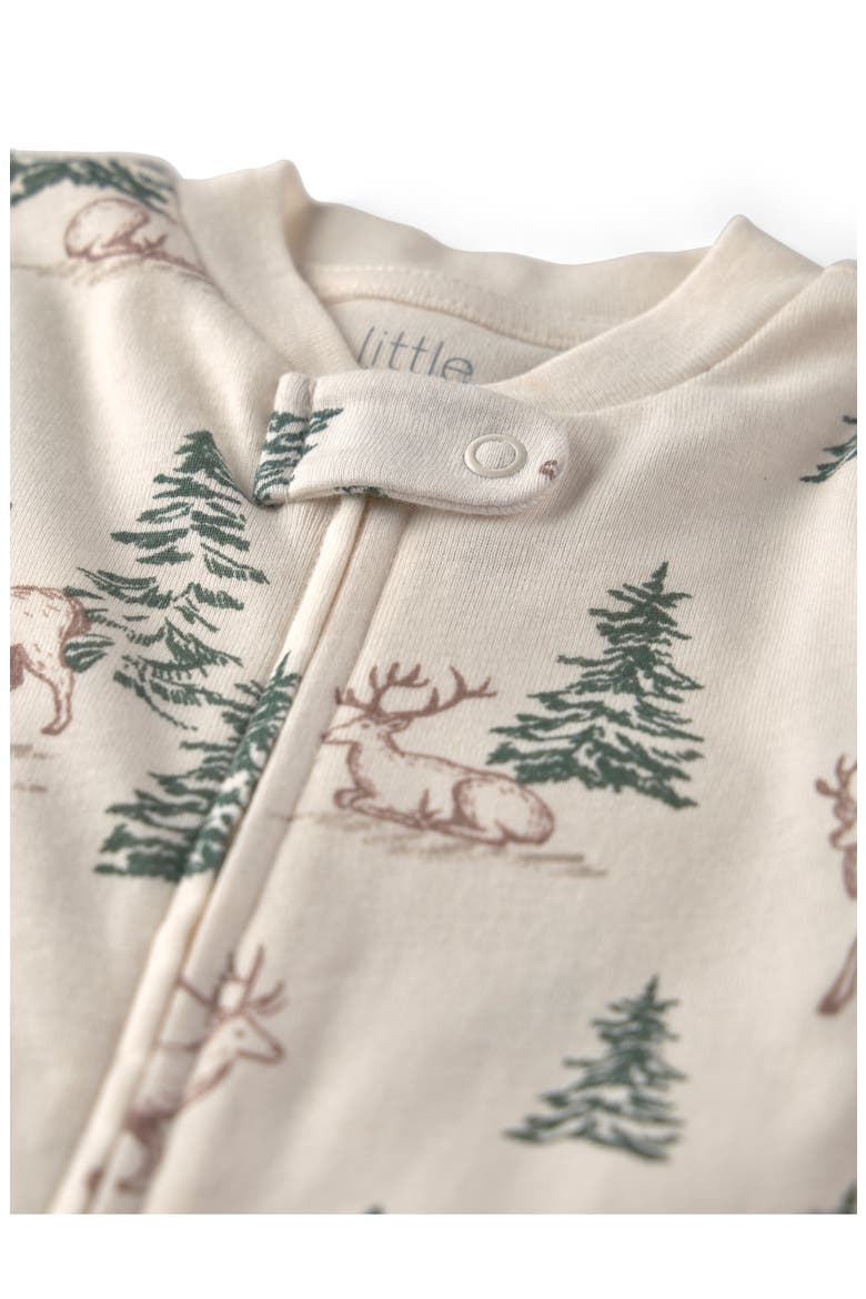 Print Organic Cotton Zip Footie, Alternate, color, WINTER WOODS