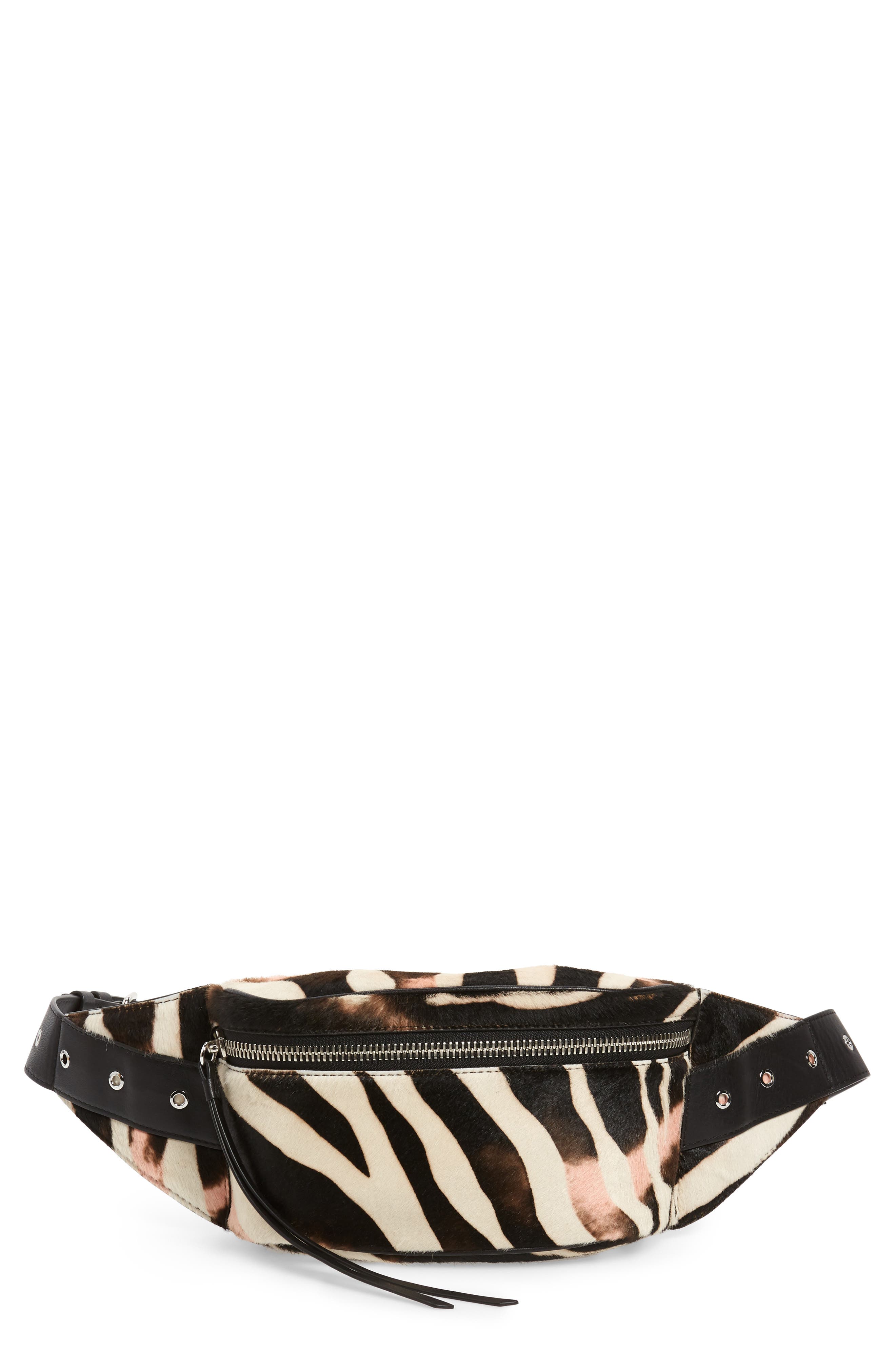 AllSaints Captain Zebra Genuine Calf Hair Belt Bag, Main, color, 