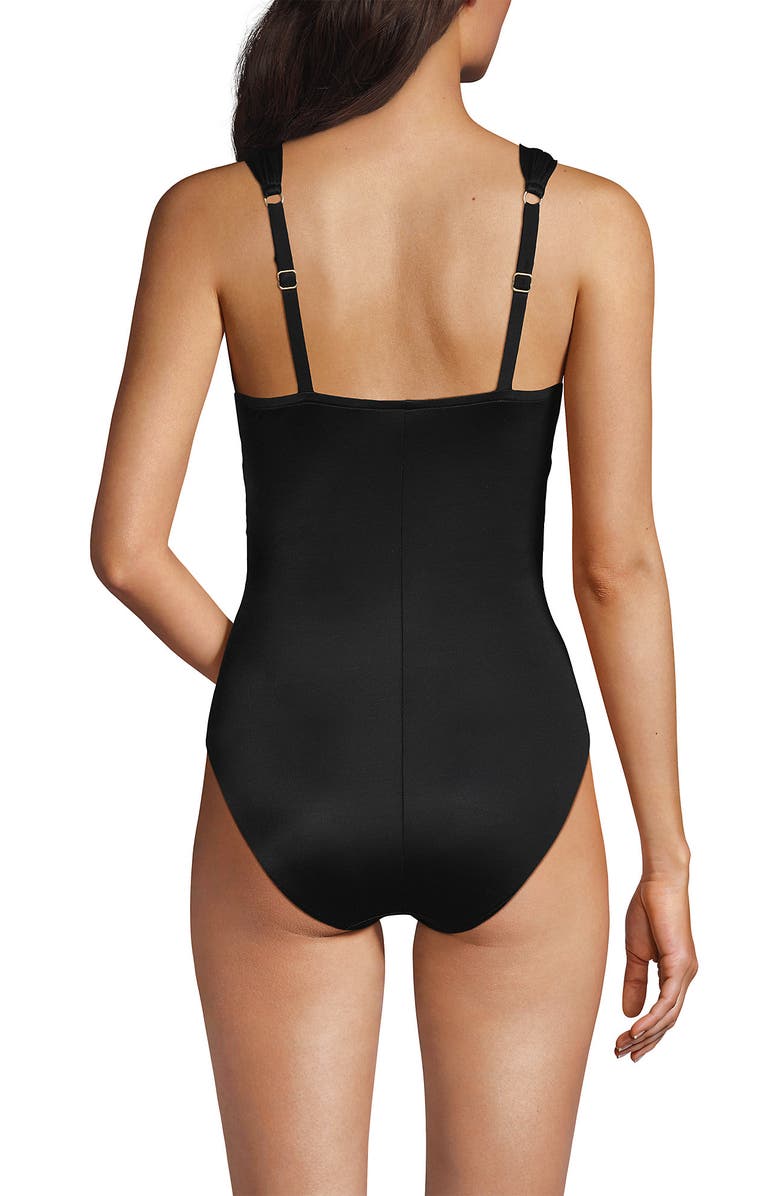 Lands' End Smoothing Sweetheart Shirred One Piece, Alternate, color, Black