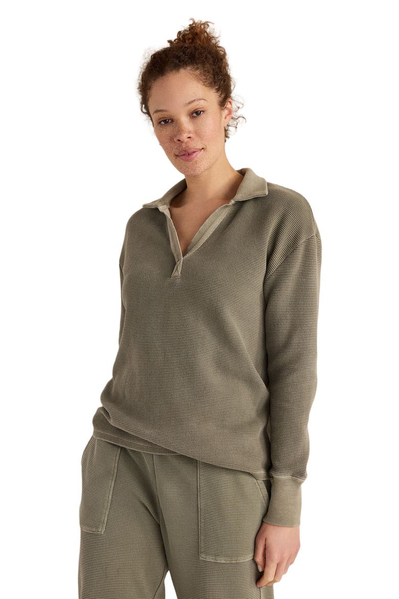 Organic Cotton Waffle Johnny Collar Top, Main, color, Garment Dye Vetiver