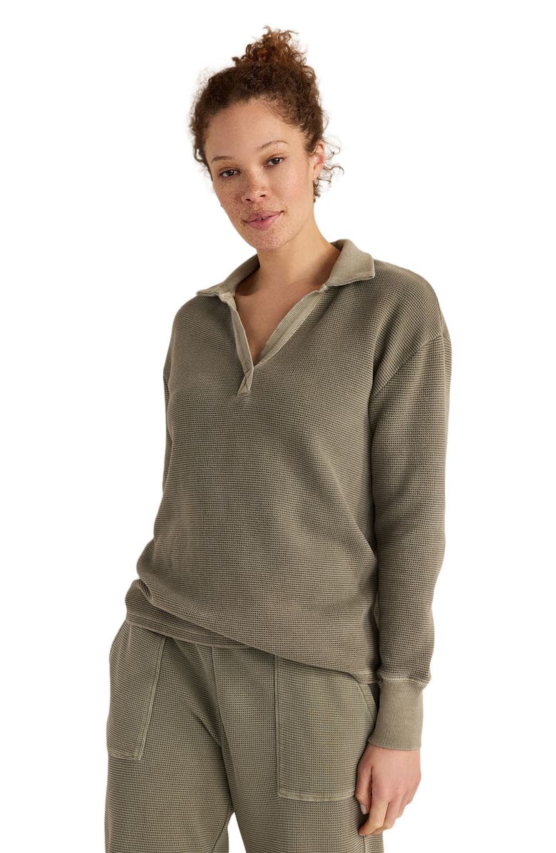 Haven Well Within Organic Cotton Waffle Johnny Collar Top, Main, color, Garment Dye Vetiver
