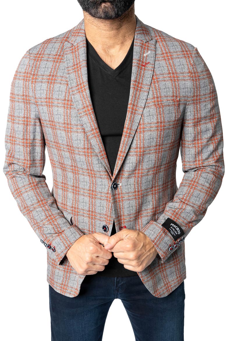 Descartes Unconstructed Plaid Spanish Orange Blazer, Alternate, color, ORANGE
