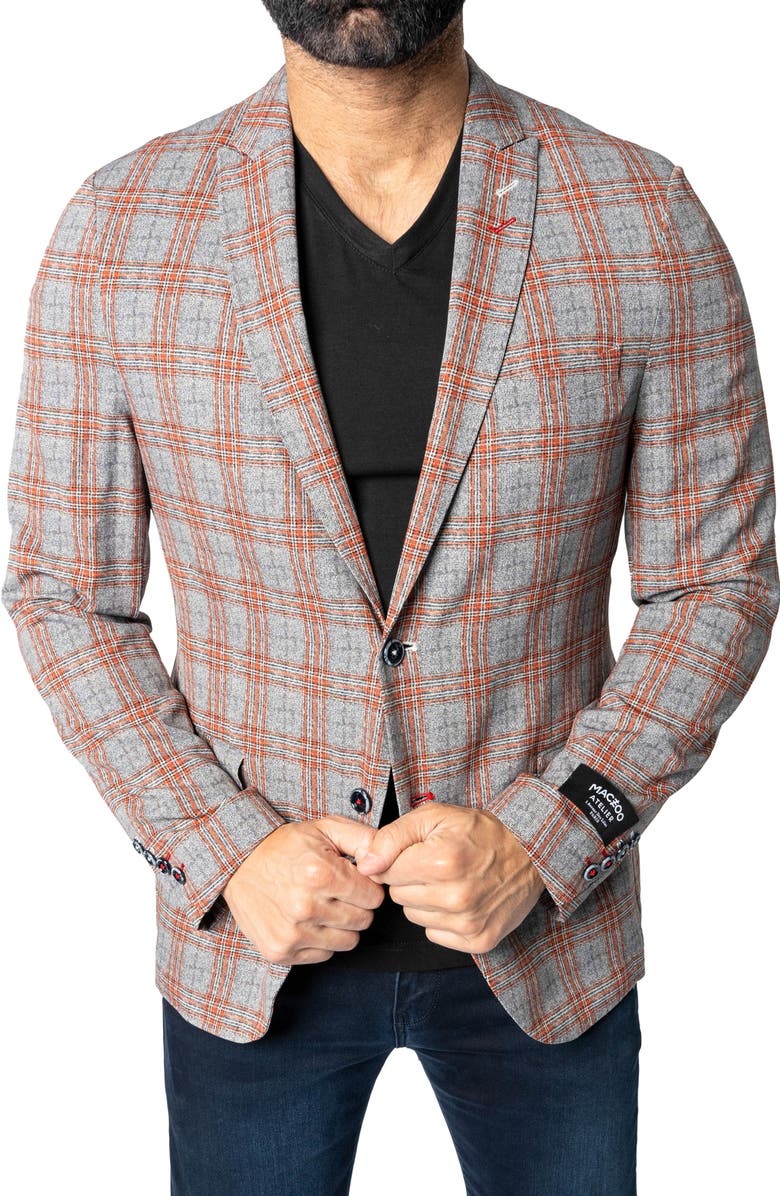 Maceoo Descartes Unconstructed Plaid Spanish Orange Blazer, Alternate, color, Orange