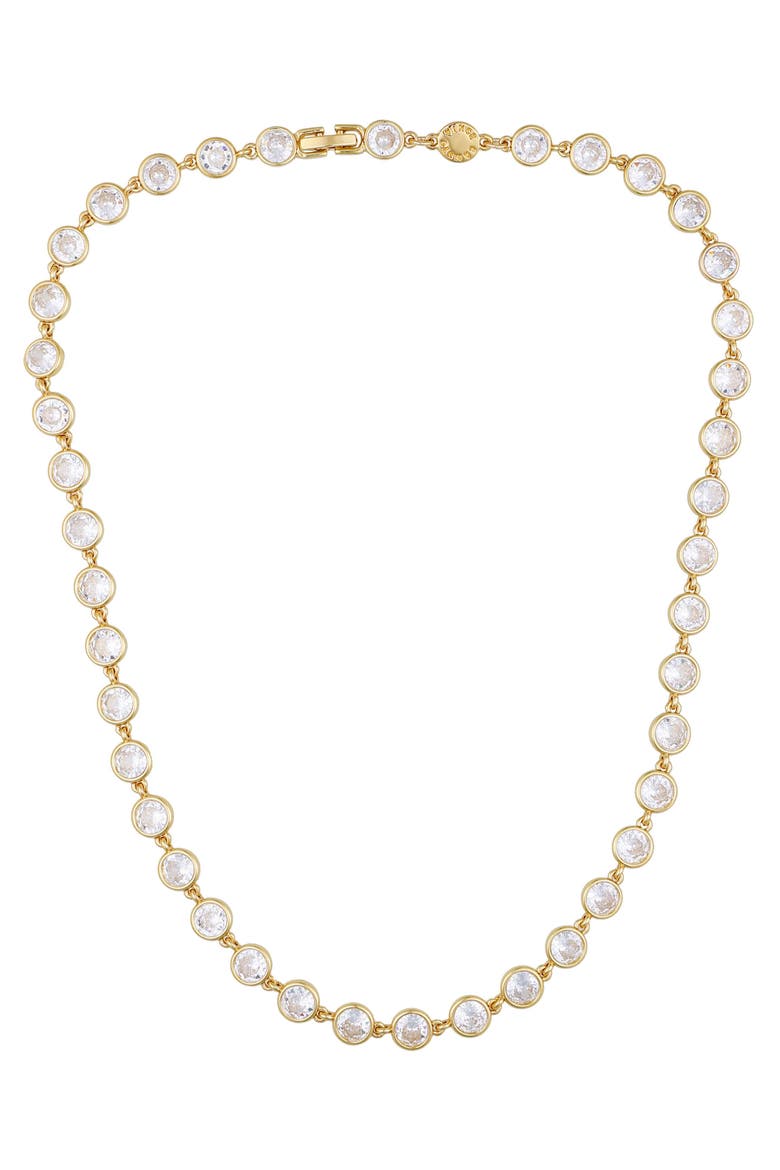 Cubic Zirconia Bezel Necklace, Alternate, color, 14K Gold Plated