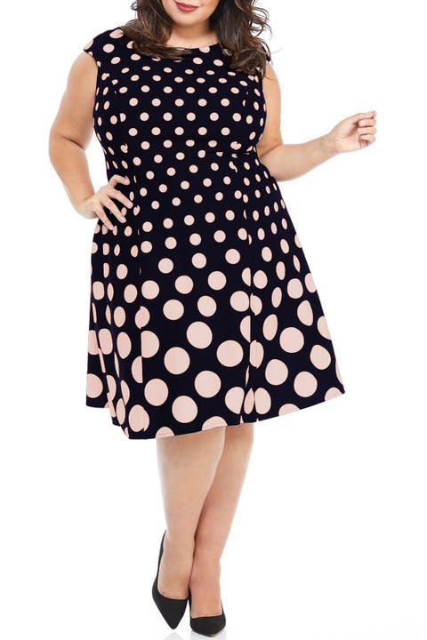 Polka Dot Fit & Flare Dress (Plus)