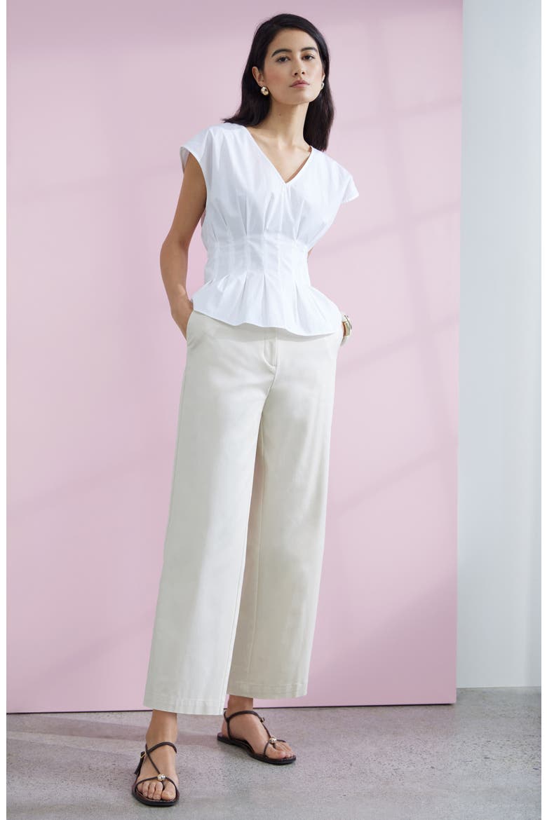 High Waist Stretch Cotton Wide Leg Pants, Alternate, color, BEIGE OATMEAL