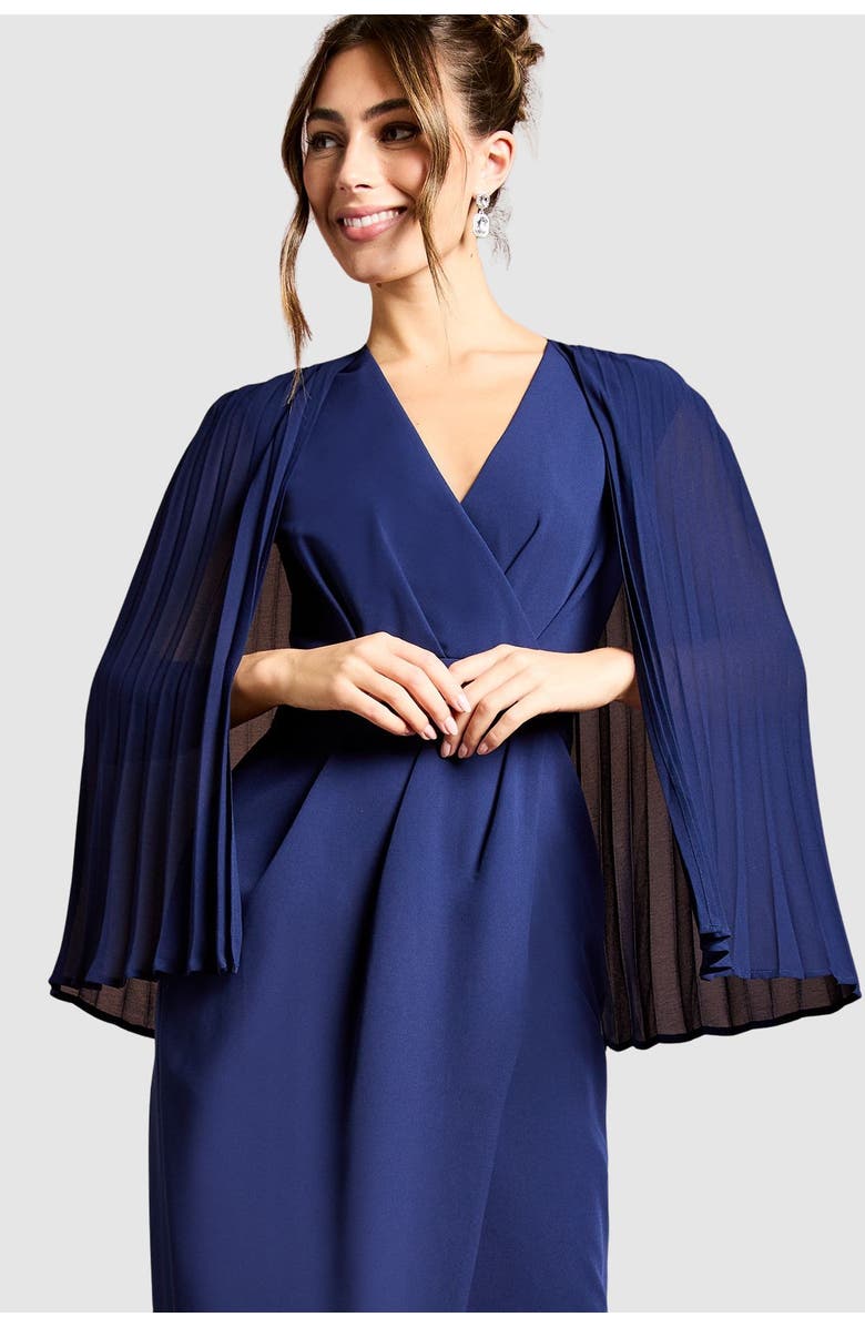 Coast Pleated Cape Detail Crepe Pencil Dress, Alternate, color, Navy