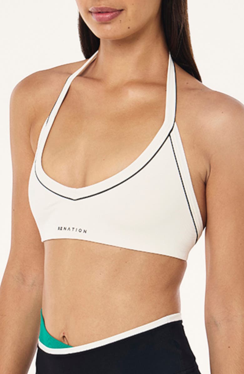 P.E Nation Layback Halter Rib Sports Bra, Alternate, color, Whisper White