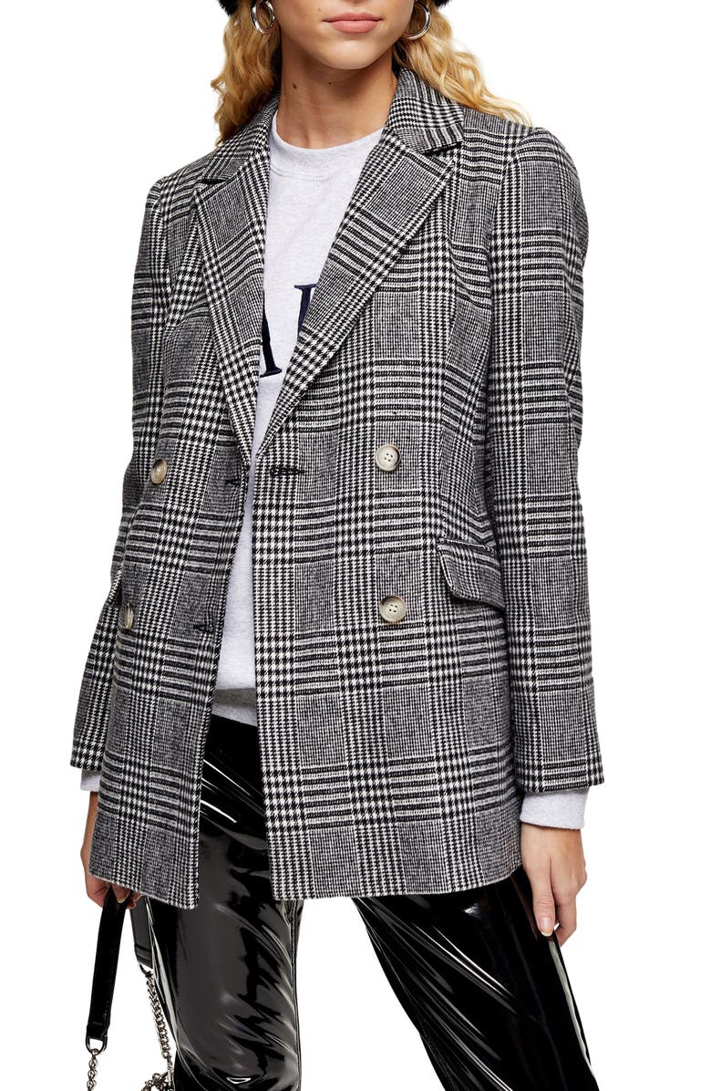 Topshop Monochrome Check Blazer, Main, color, 