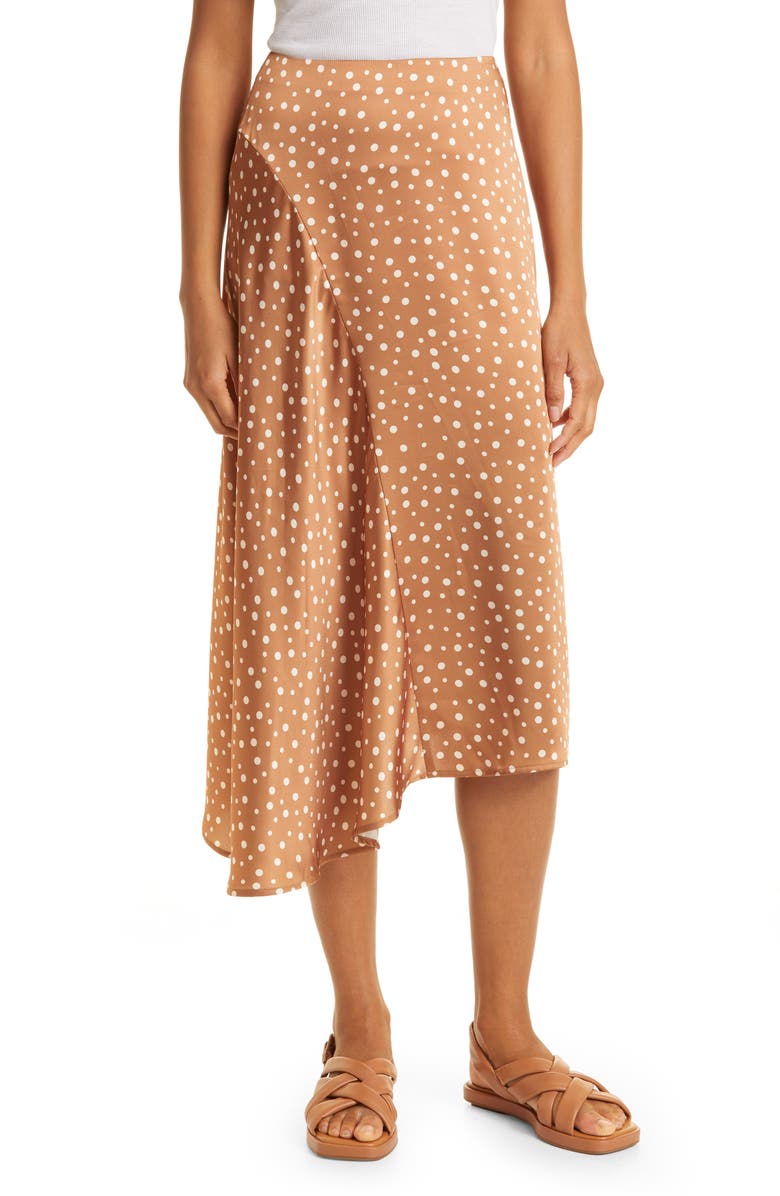 Vince Dot Print Satin Skirt, Main, color, Honey