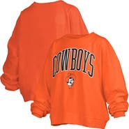 PRESSBOX Women's Pressbox Orange Oklahoma State Cowboys Janise Arch Over Logo Waist Length Oversized Pullover Sweatshirt