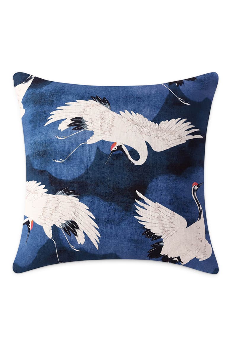 Crane in the Clouds Big Throw Pillow, Main, color, BARITONE BLUE
