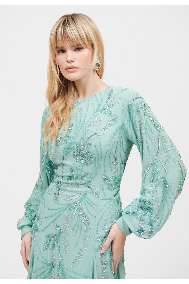 Occasion Modest Embellished Sequin Beaded Boat Neck Evening Maxi Dress, Alternate, color, MISTY GREEN