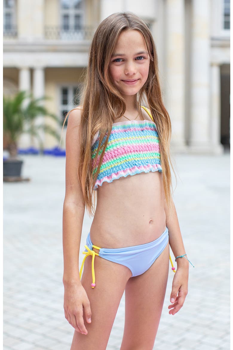 Rainbow Stripe Bandeau Side-Tie Bottoms Two-Piece Bikini, Alternate, color, Multicolor