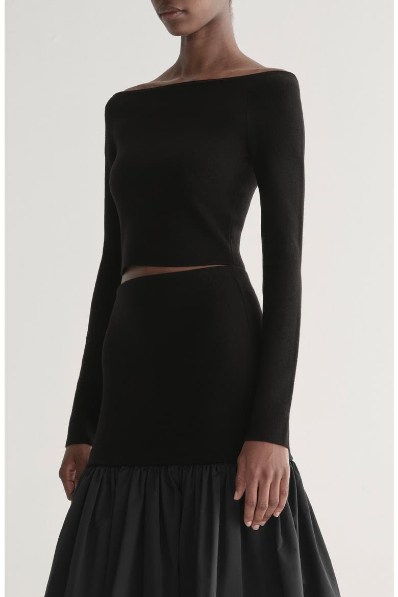 Jo Fitted Off the Shoulder Crop Sweater, Alternate, color, BLACK
