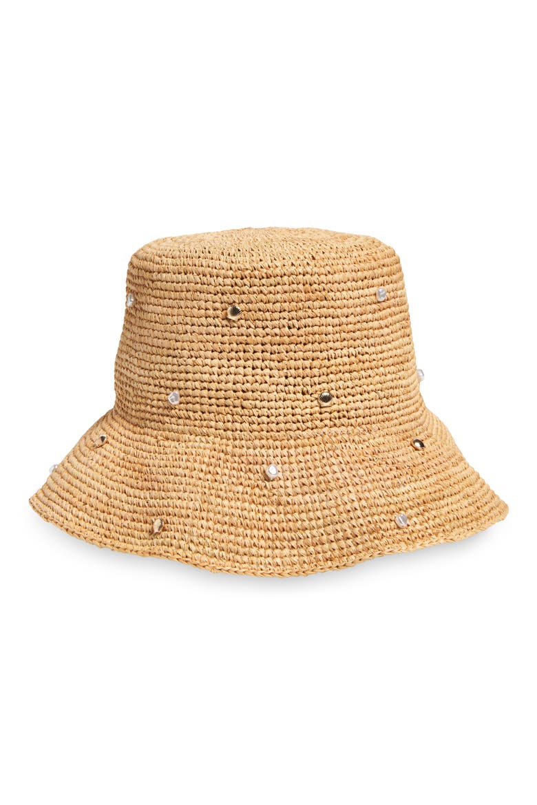 Carmel Island Raffia Bucket Hat, Main, color, NATURAL