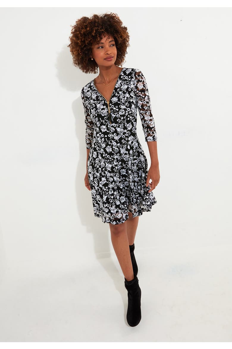 Lace Zip V-Neck Midi Dress, Alternate, color, WHITE SCROLL LACE