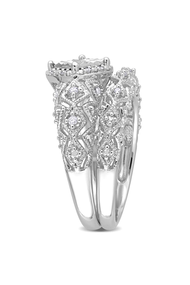 Diamond Vintage Halo Bridal Ring Set, Alternate, color, Sterling Silver