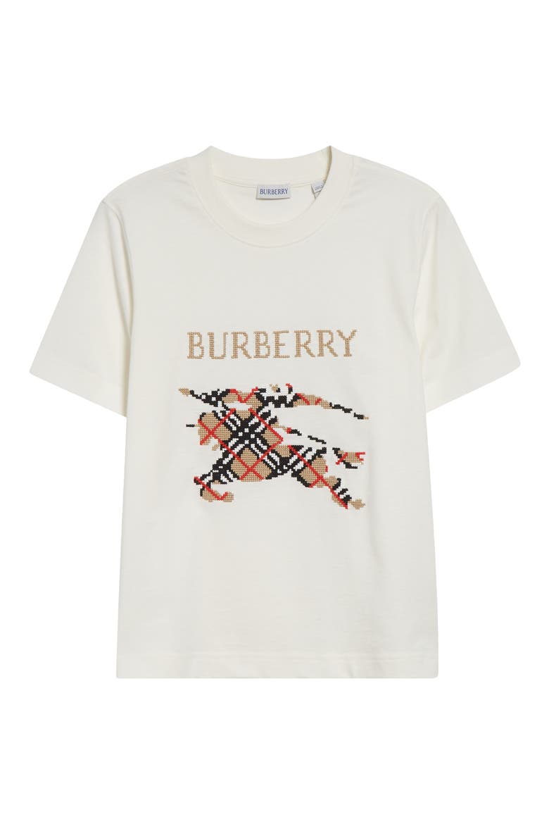 Equestrian Knight Design Cross Stitch Embroidered T-Shirt, Alternate, color, CHALK