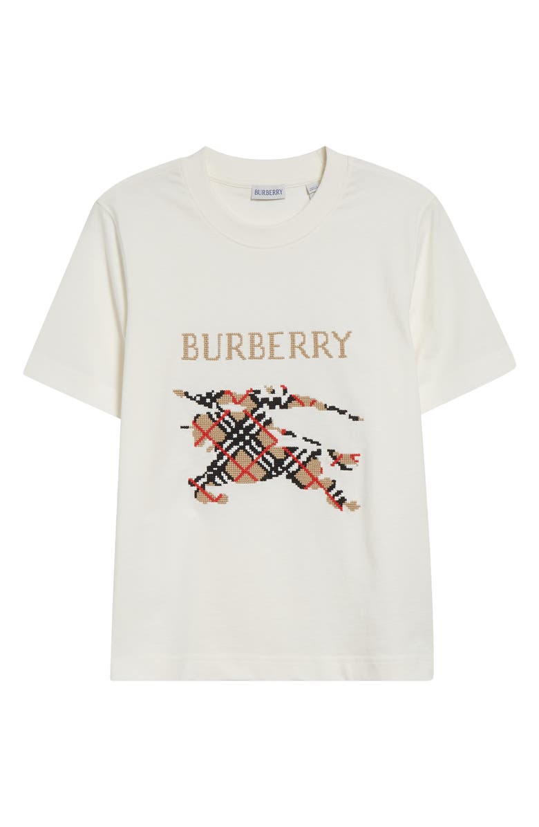 Burberry Equestrian Knight Design Cross Stitch Embroidered T-Shirt, Alternate, color, Chalk