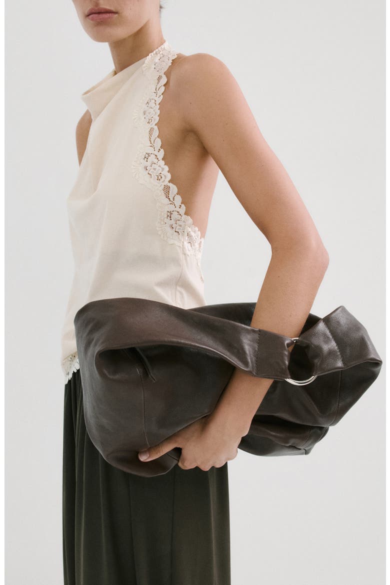 Kristen Draped Lace Detail Cotton Halter Top, Alternate, color, ECRU
