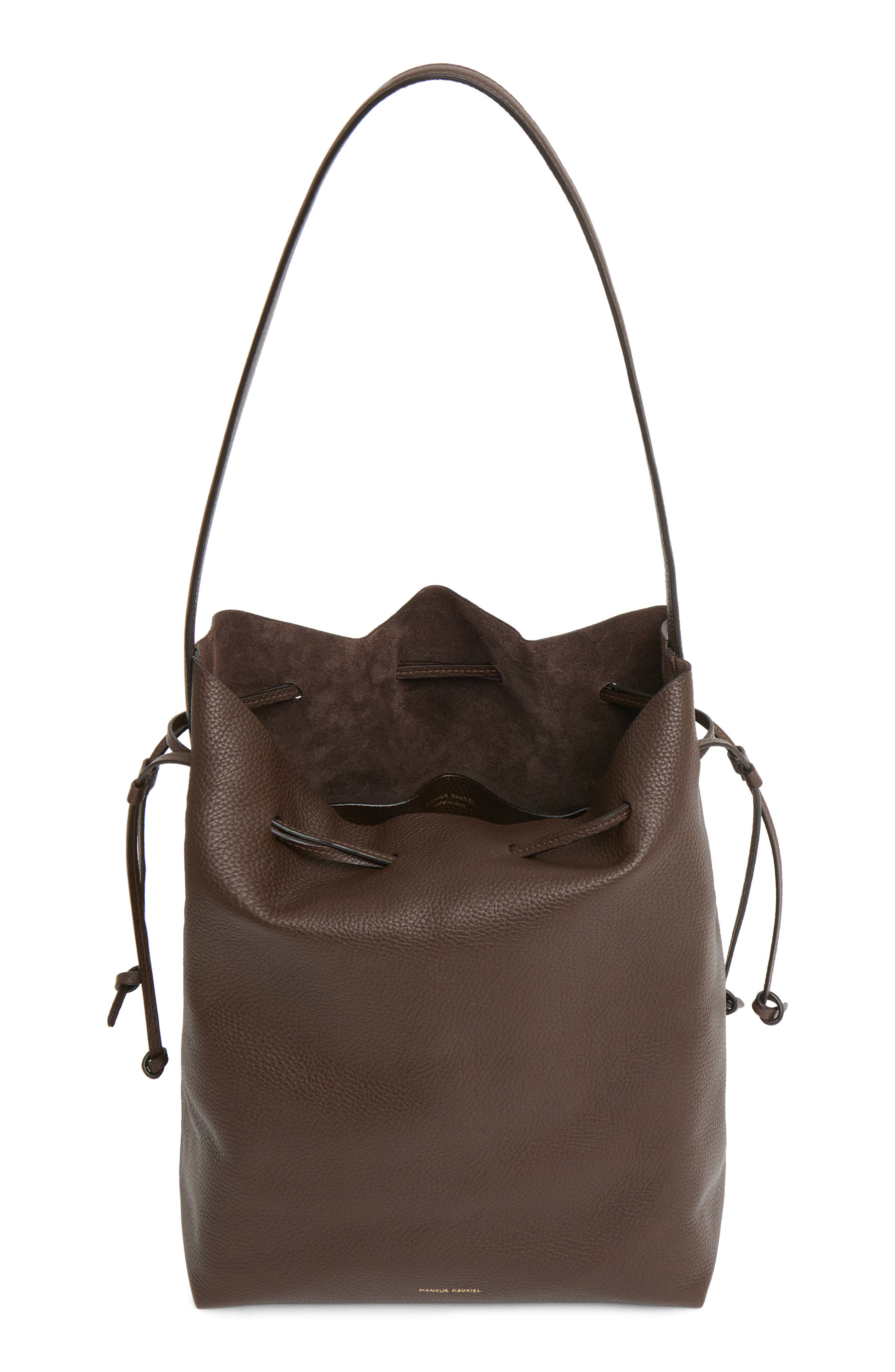 Mansur Gavriel Everyday Cabas Leather Drawstring Bucket Bag, Alternate, color, Chocolate