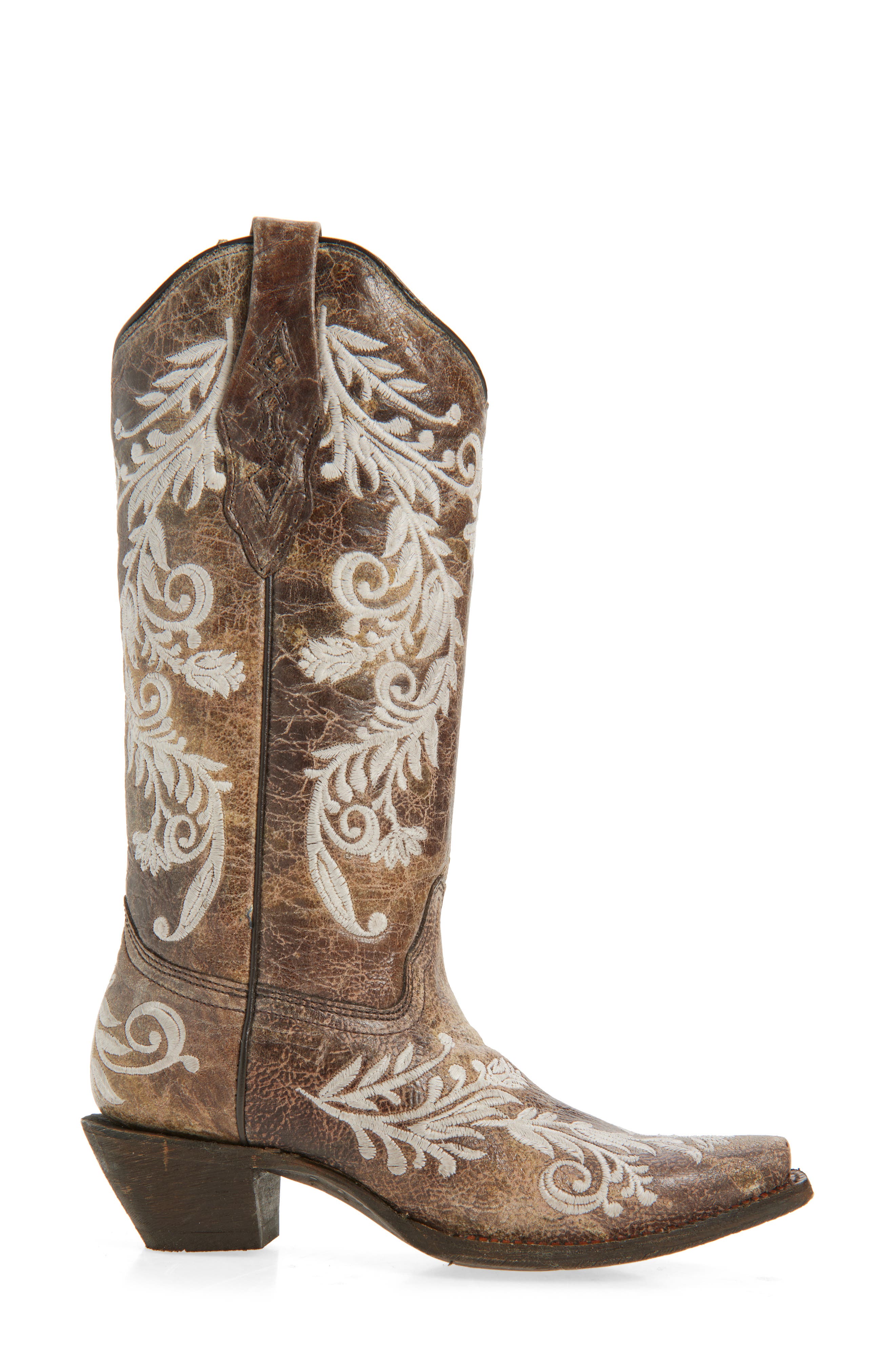CORRAL Embroidered Crackled Mid Calf Western Boot, Alternate, color, 