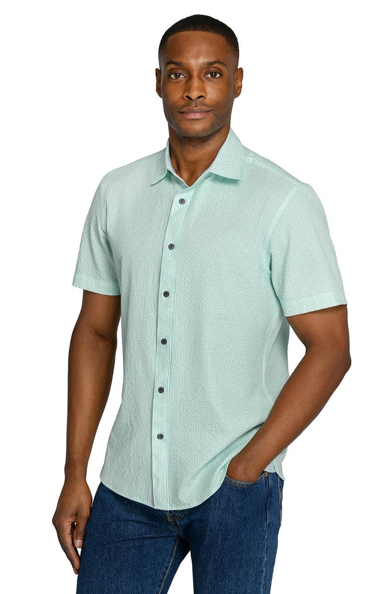 CONSTRUCT Slim Fit Dot Woven Short Sleeve Seersucker, Alternate, color, Mint