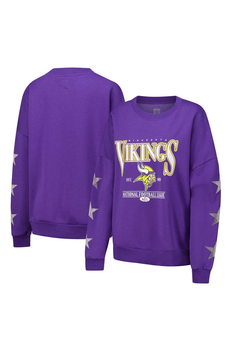 GAMEDAY COUTURE Women's Gameday Couture Purple Minnesota Vikings Rhinestone Star Sleeve Settle the Score Tri-Blend Pullover Sweatshirt, Main, color, 