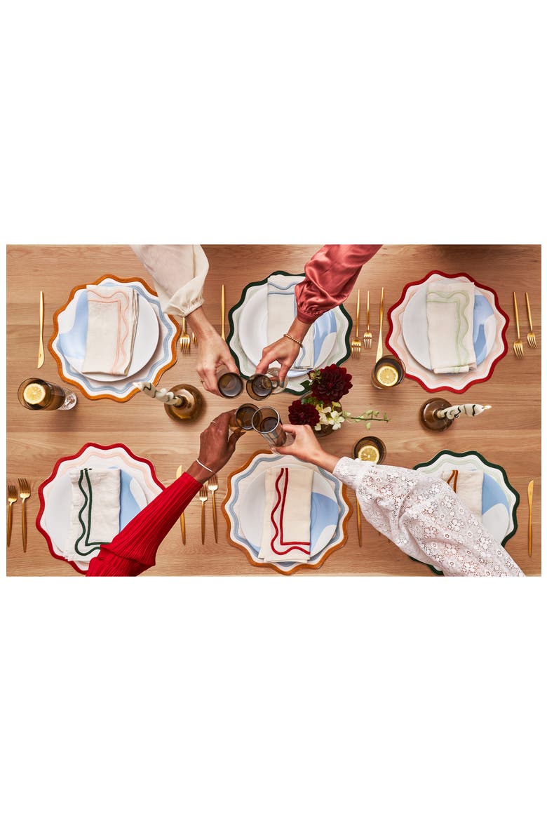 Set of 4 Embroidered Linen Napkins, Alternate, color, COLORBLOCK - PINK