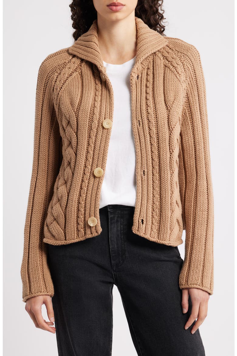 Cotswolds Mini Cable Knit Cardigan, Main, color, CAMEL
