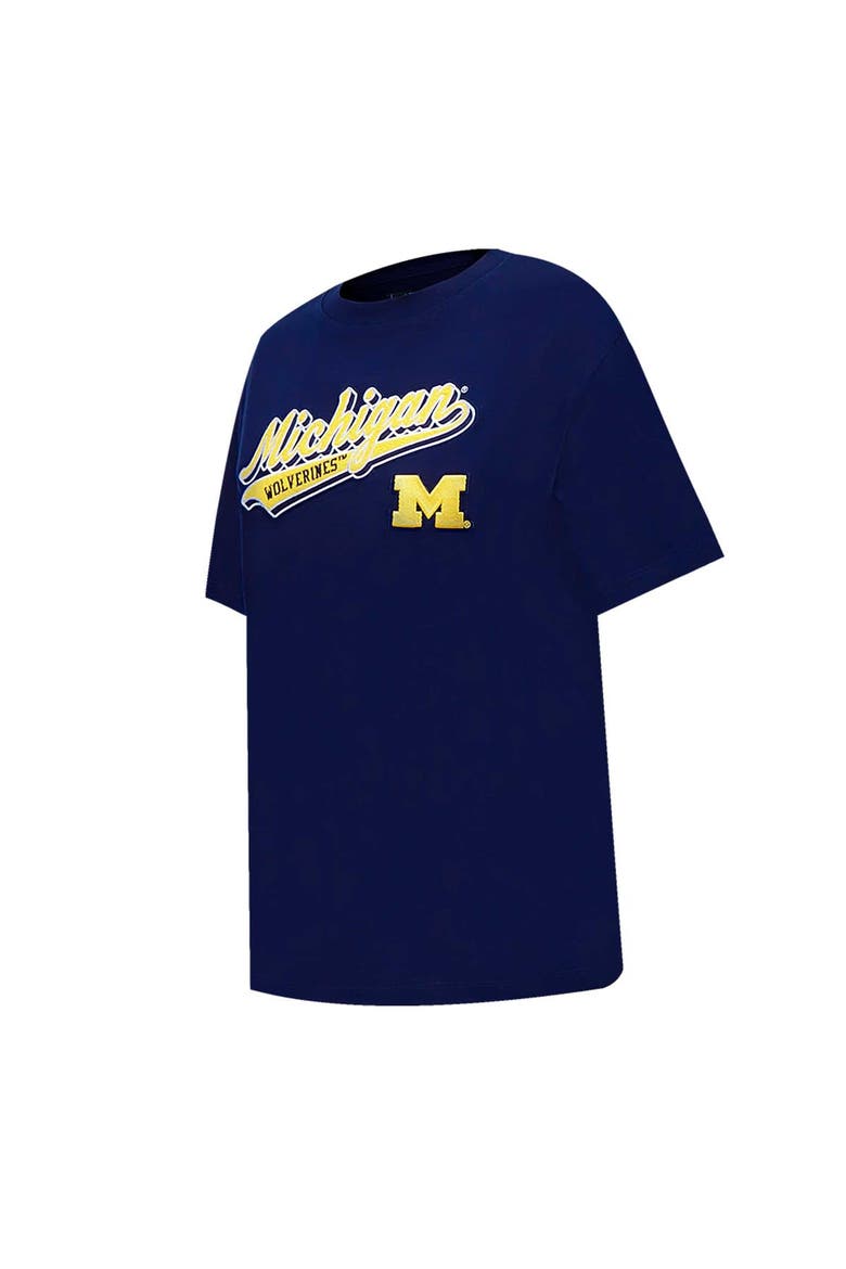 Women's Pro Standard Navy Michigan Wolverines Script Tail Oversized Boyfriend T-Shirt, Alternate, color, Navy