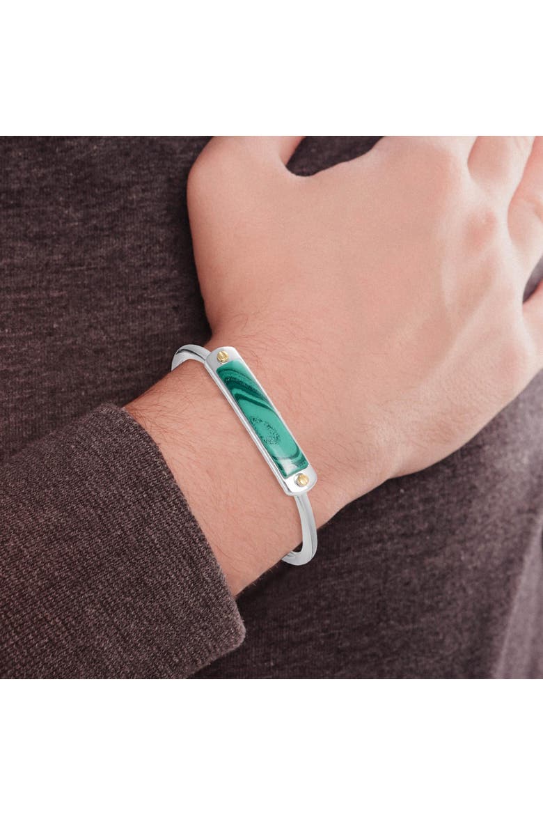 Small ID Malachite Sterling Silver Men Cuff Bracelet, Alternate, color, Silver