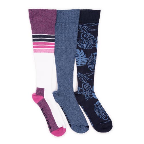 Muk Luks Cotton Rib Compression Knee-high Socks 3 Pair Pack In Multi