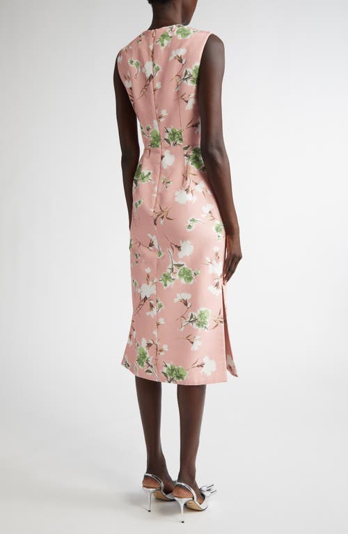 Shop Erdem Floral Print Faille Sheath Dress In Carnation Cyanotype Rose
