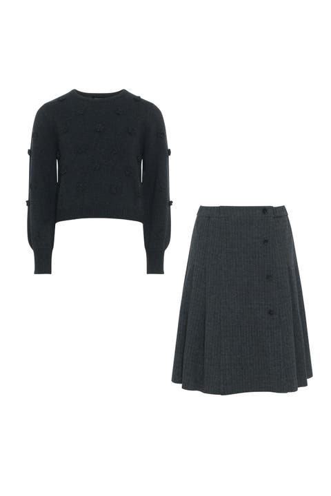 Herringbone Stretch 2 Piece Long Sleeve Sweater and Skirt Set (Big Kid)