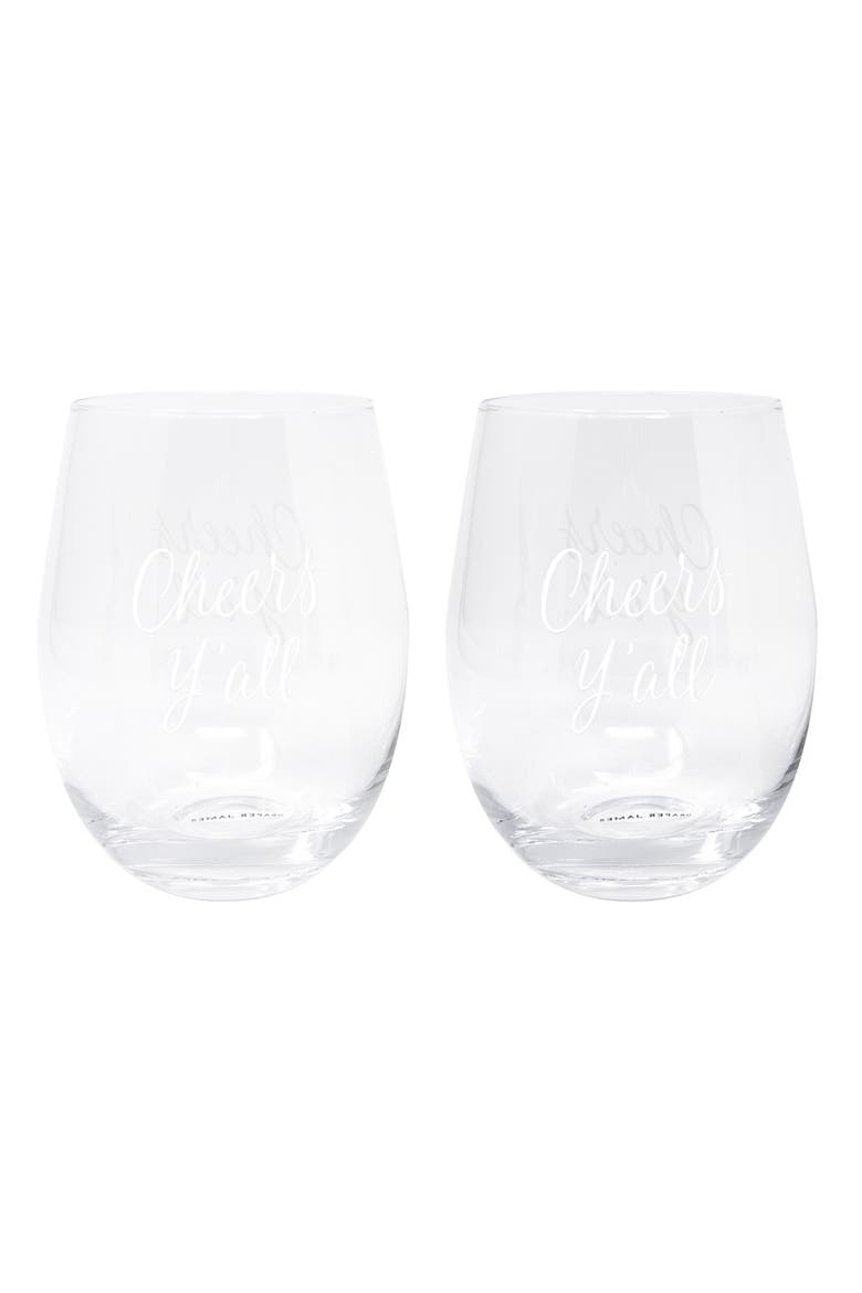 Cheers Y'all Set of 2 Wine Glasses, Main, color, SILVER