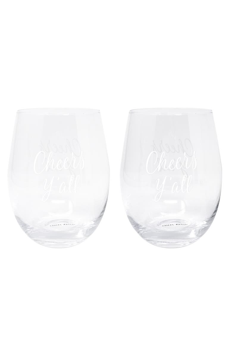 Draper James Cheers Y'all Set of 2 Wine Glasses, Main, color, Silver