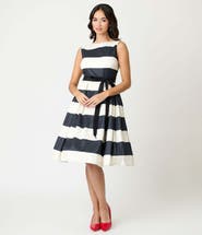 Unique Vintage Sleeveless Belted Swing Dress