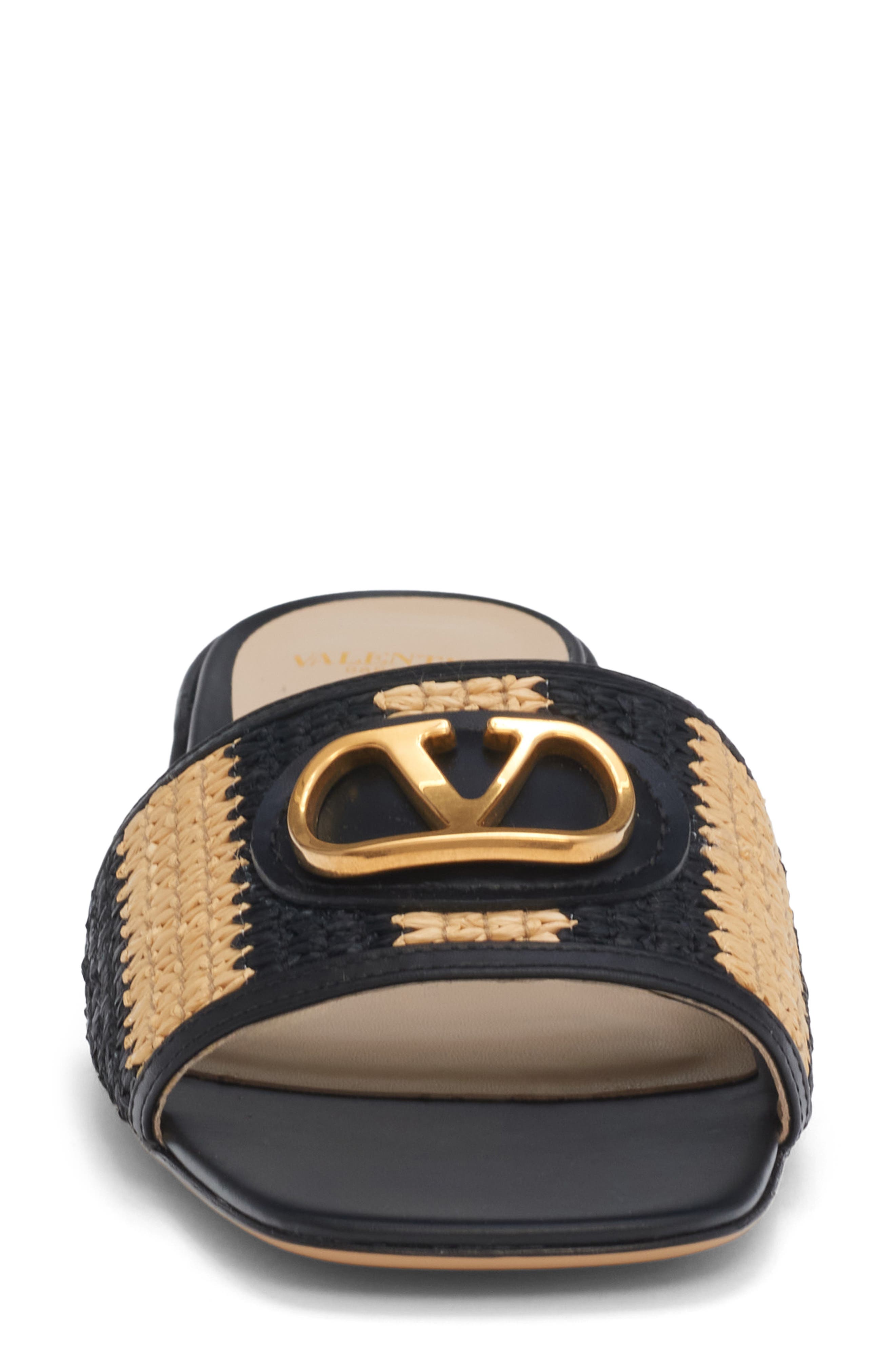Valentino Garavani VLOGO Crochet Slide Sandal, Alternate, color, Natural/ Black
