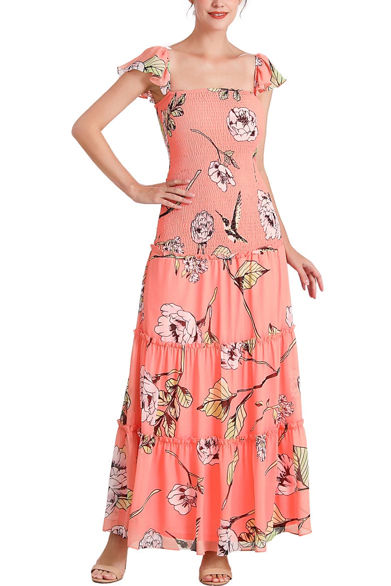 Addy Smocked Maternity Maxi Dress, Alternate, color, Coral