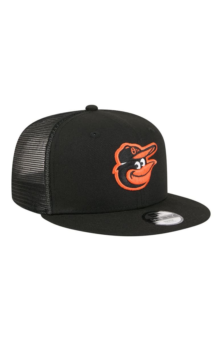 New Era Youth New Era  Black Baltimore Orioles 9FIFTY Trucker Snapback Hat, Alternate, color, Black