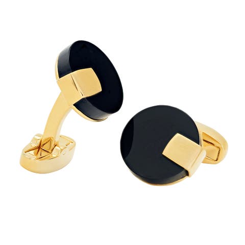 Black Obsidian Disc with Gold Tab Cufflinks