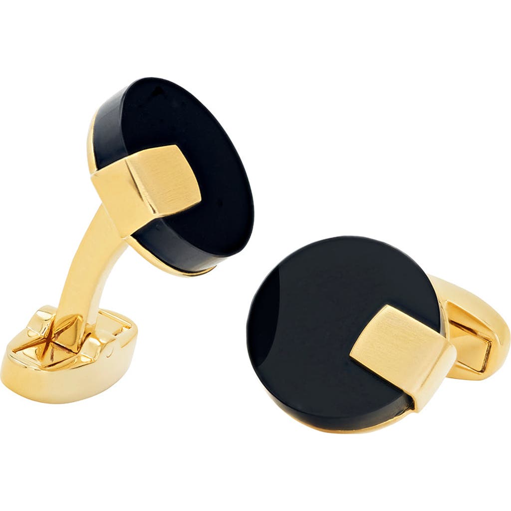 Link Up Black Obsidian Disc With Gold Tab Cufflinks In Gold