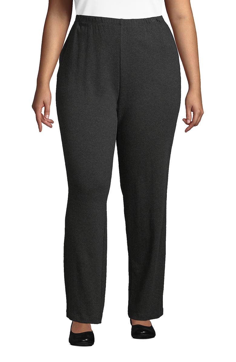 Lands' End Plus Size Sport Knit High Rise Pants, Main, color, Dark Charcoal Heather