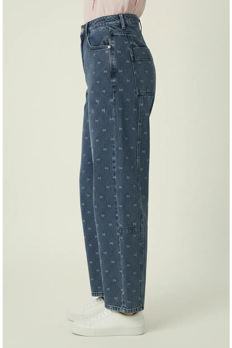 Embroidered Denim Barrel Leg Trousers, Alternate, color, Blue
